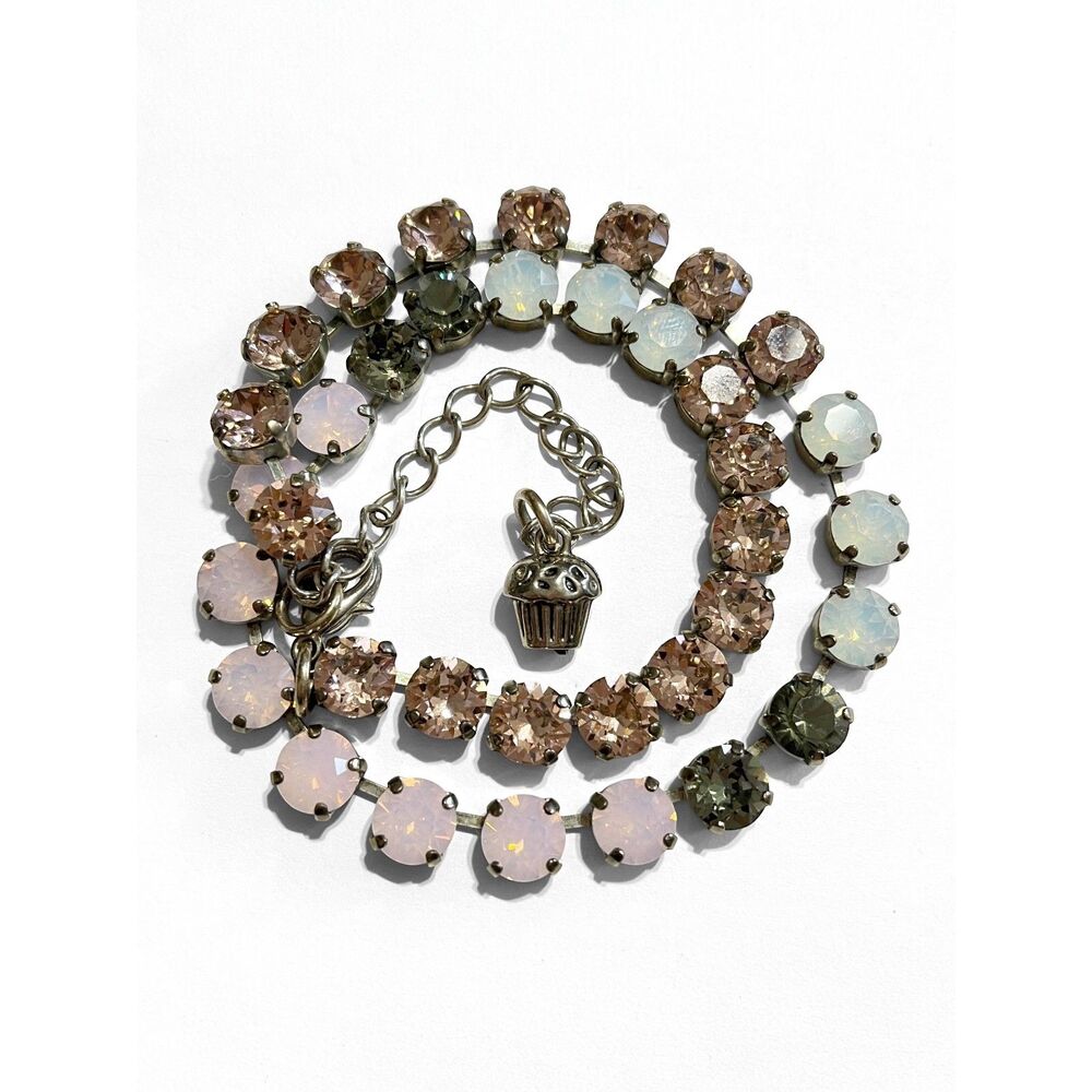 Crystal Necklace Silver Tone Pink Multi Color Glass Rhinestone 19" Formal Glamor